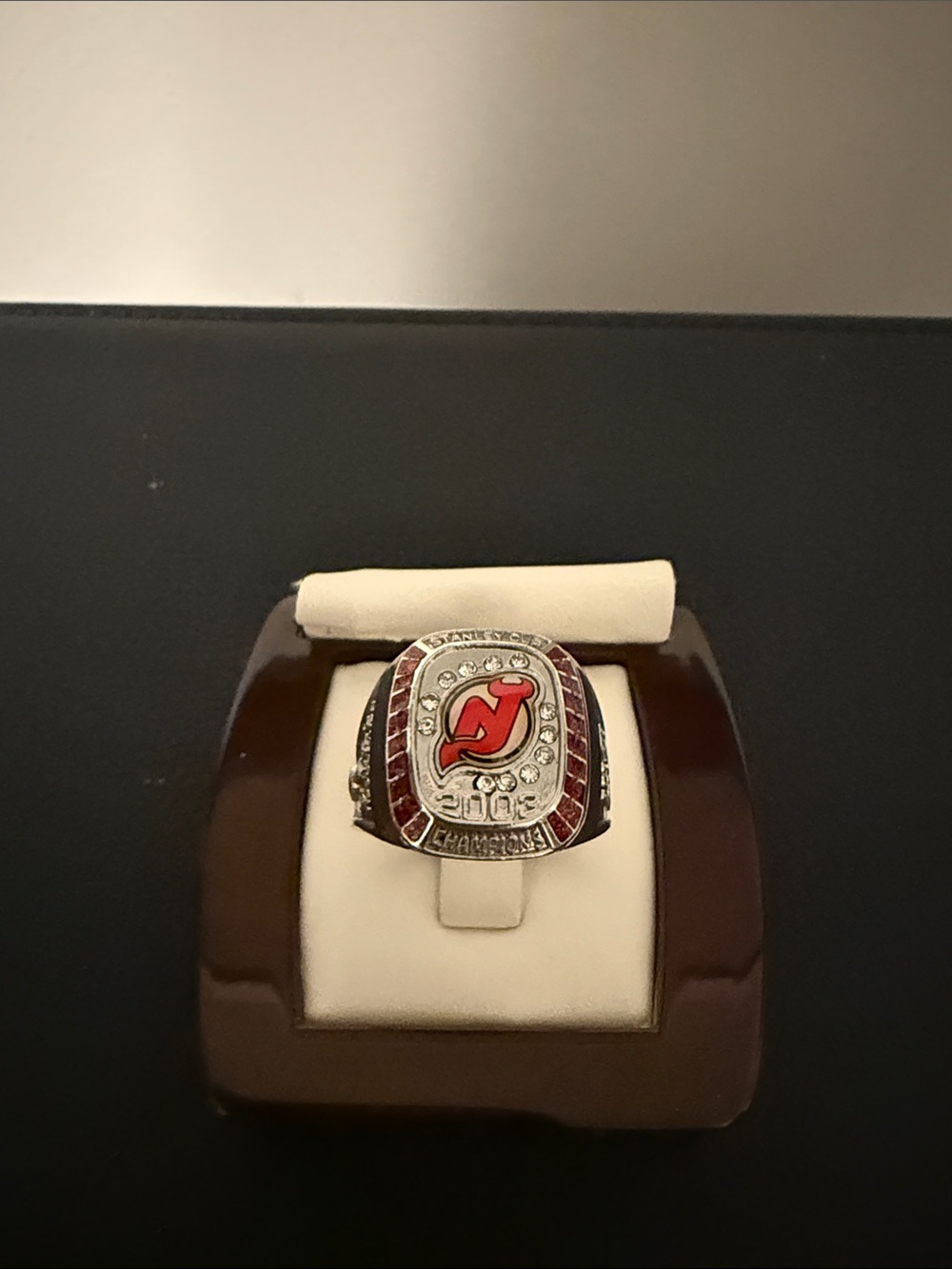 New Jersey Devils Logo Stainless Steel Men's Ring - Red and Silver